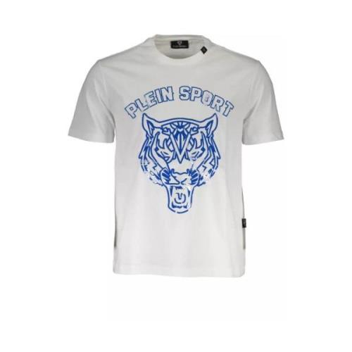 Hvit Bomull T-Skjorte, Kort Erme, Crew Neck, Print, Logo