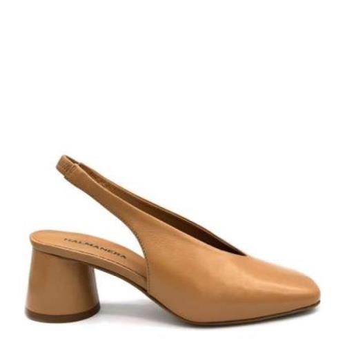 Rund Tå Skinn Slingback Karamell