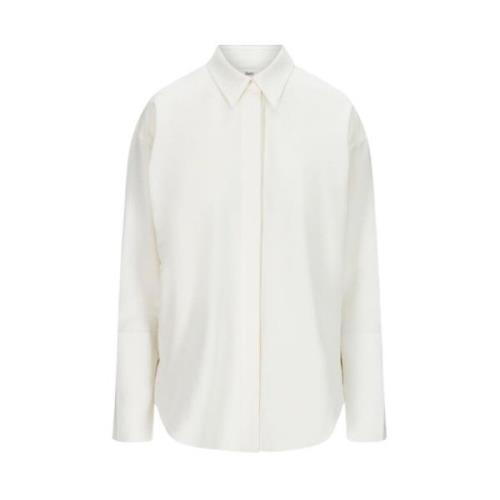 Hvit Blokk Skjorte med Skjulte Knapper og Krage