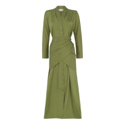 Federica, silke og jomfru ull grønn kjole