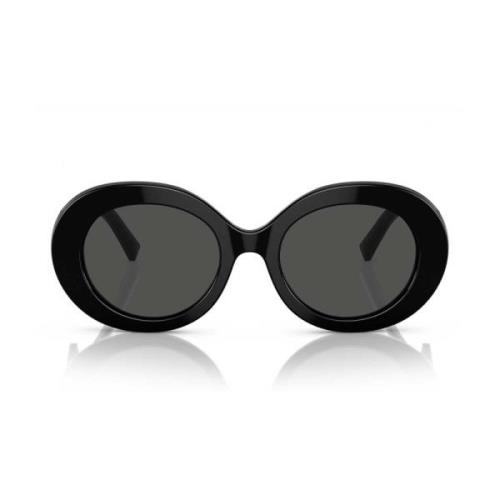 Oval Svart Solbriller med Mørkegrå Linser