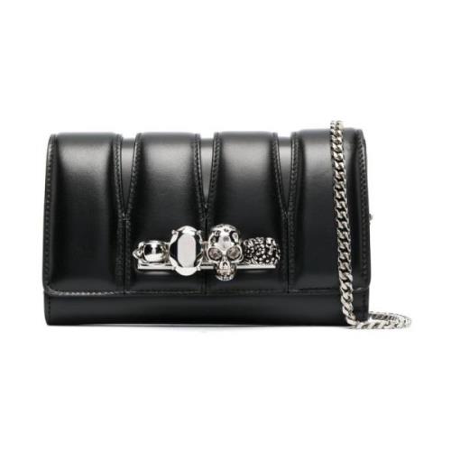 Svart skinn cut-out clutch med Swarovski-krystaller