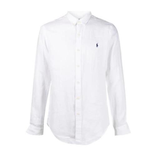 Hvit Lin Button-Down Skjorte