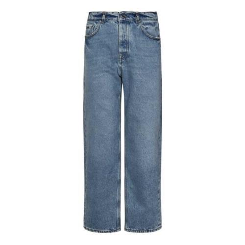 Blå avslappet lavt skjær denim jeans