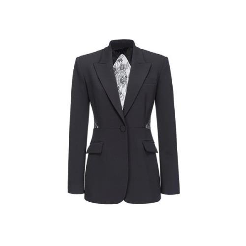 Svart Stretch Crepe Blazer med Blondeinnsats