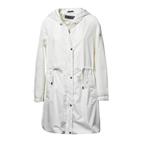 Parka in white fabric and mesh