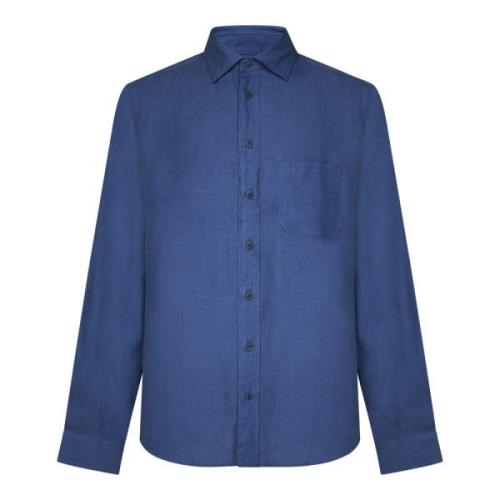 Blå Lin Button-Down Skjorte