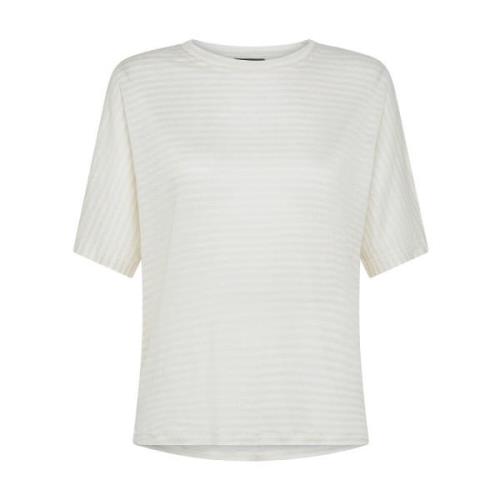 Stripet Linblanding T-skjorte Hvit