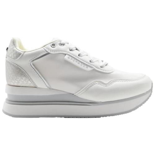 Hvite Sølv Mid-High Sneakers