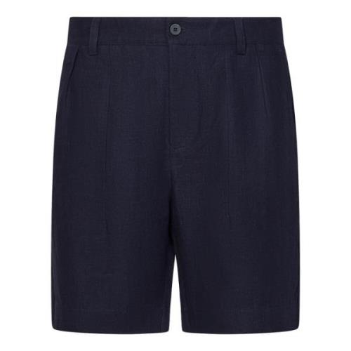 Blå Lin Herringbone Easy Pant Shorts