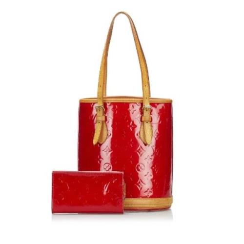 Pre-owned Louis Vuitton bøtteveske i rødt skinn