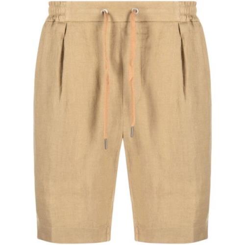 Beige Casual Flat Front Shorts