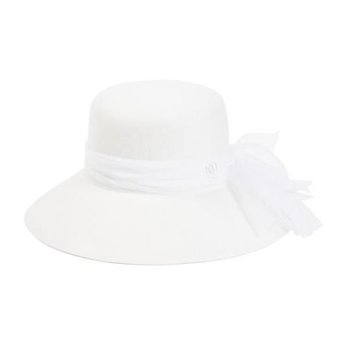 Hvit ullfilt hatt med bue