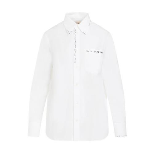Hvit Bomullsskjorte med Spiss Krage