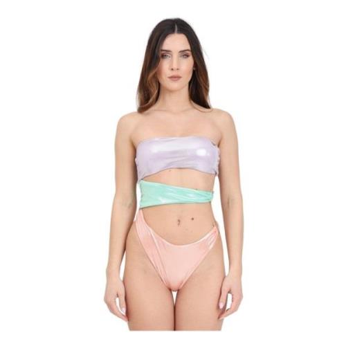 Iridescent Monokini med Tricolor Stropper