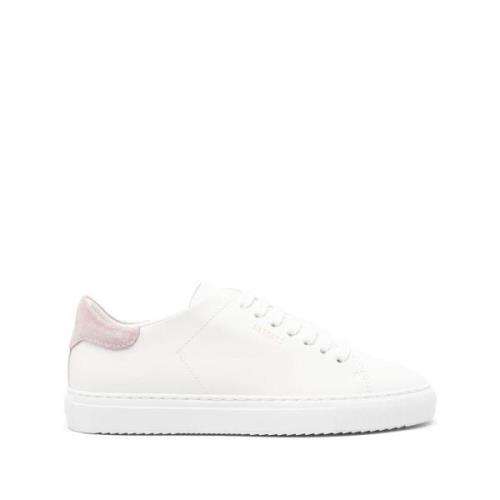 Hvite/Rosa Skinn Sneakers med Logo Print og Dekorativ Søm