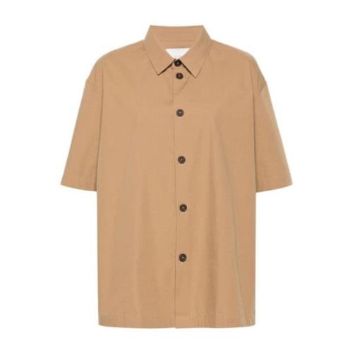 Beige Poplin Texture Klassisk Krage Skjorte