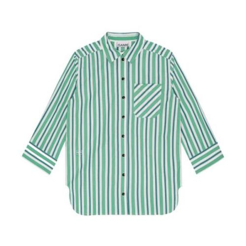 Grønn/Hvit Stripete Bomullsskjorte