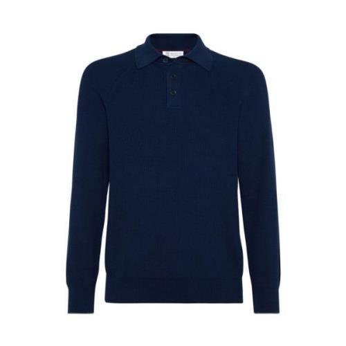 Navy Blue Ribbestrikket Polosweater