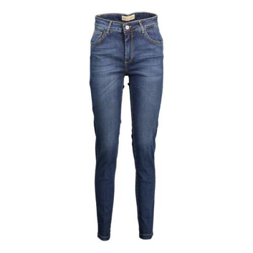 Blå Bomull 5-Lomme Jeans med Knapp