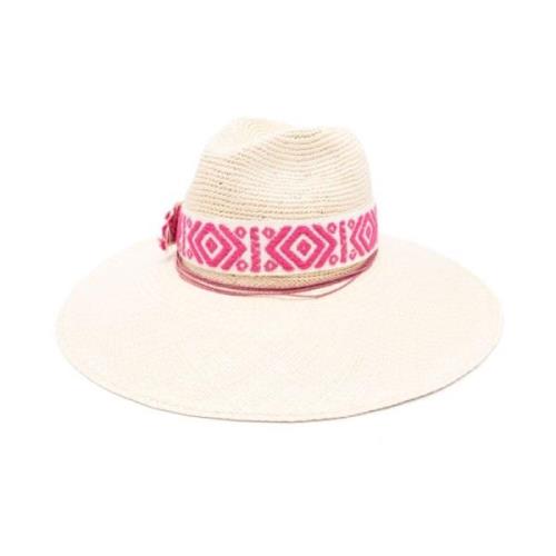 Fuchsia Pink Straw Hat med Hekledetalj