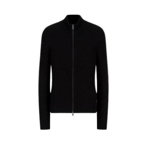 Sort Mock Neck Ribbestrikket Cardigan