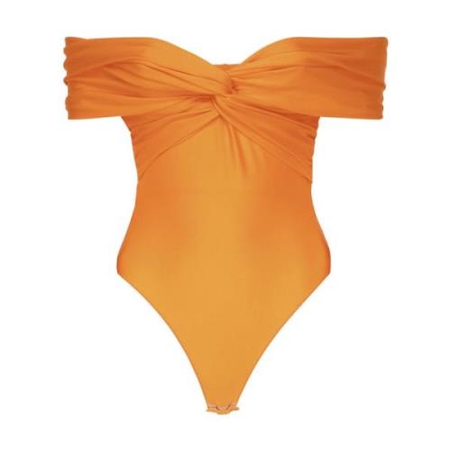 Oransje Crossover Bardot Bodysuit Laget i Italia
