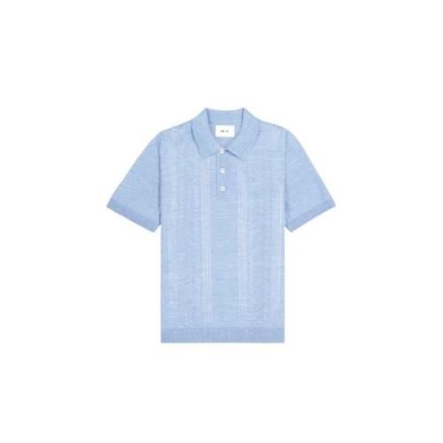 Blå Strikket Polo T-Skjorte & Topper