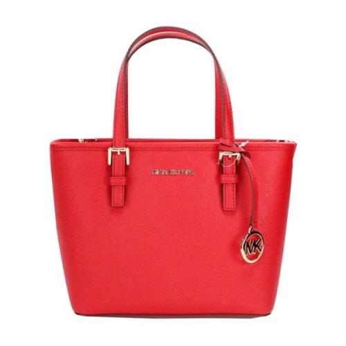 Rød skinn Carryall Tote med Top Zip