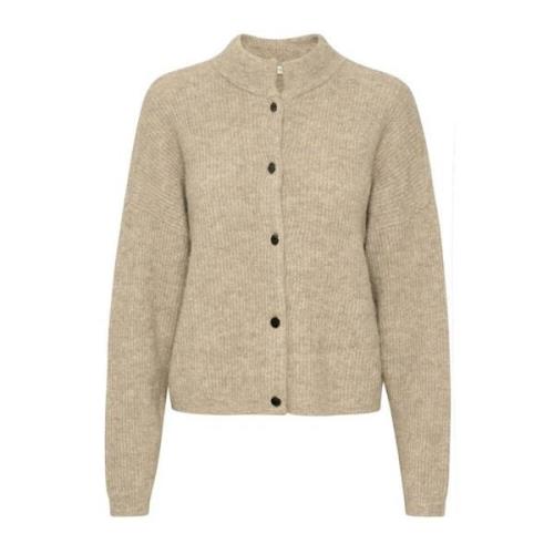 Myk Strikket Kort Cardigan Varm Sand