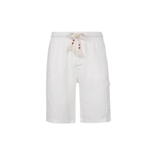 Hvit Lin Bermuda Chinos Med Sidelomme