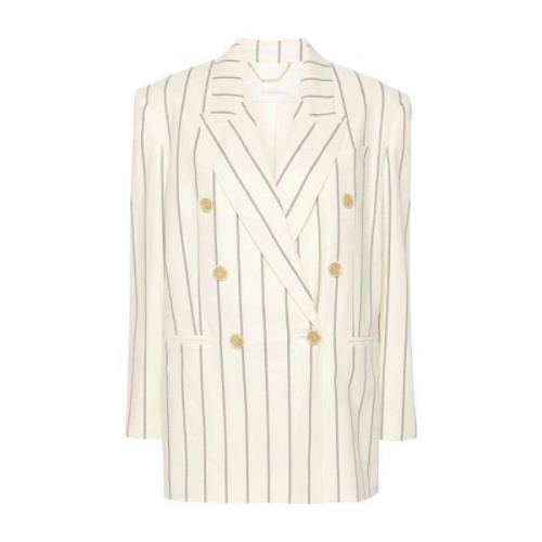 Pinstriped Double-Breasted Blazer