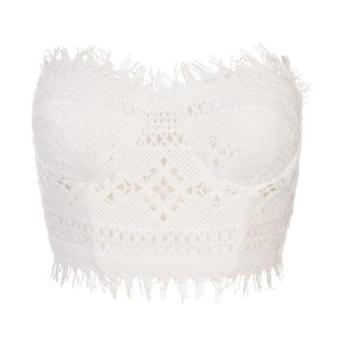 Hvit Macramé Crop Top med Bånddesign