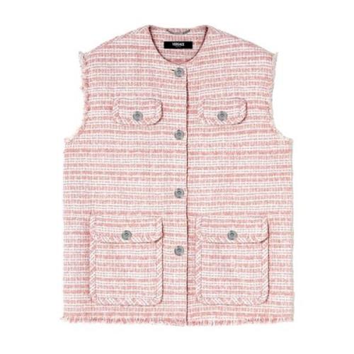 Hvit Rosa Tweed Frynsevest