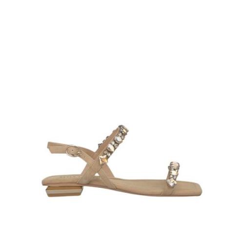 Flat sandal med rhinestone-bånd