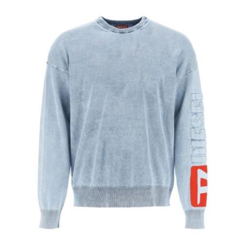 Denim Effekt Strikket Crew Neck Genser