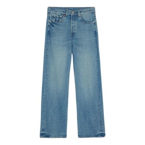 Blå Rett Ben Bomull Jeans