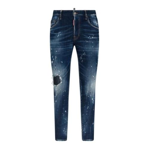 Blå Slim Fit Brukt Vask Jeans