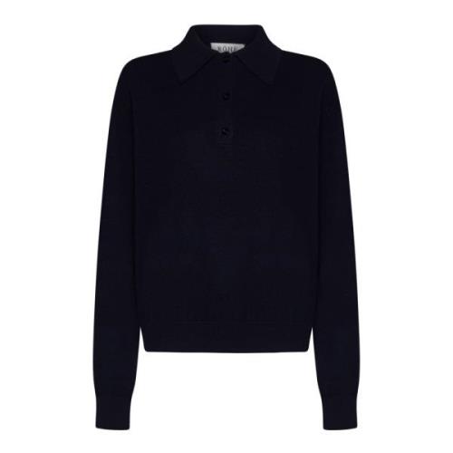 Blå Ull-Kasjmir Blandet Strikket Polosweater