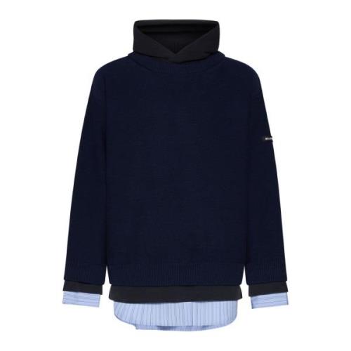 Blå Sweaters med Hvit/Blå Detalj