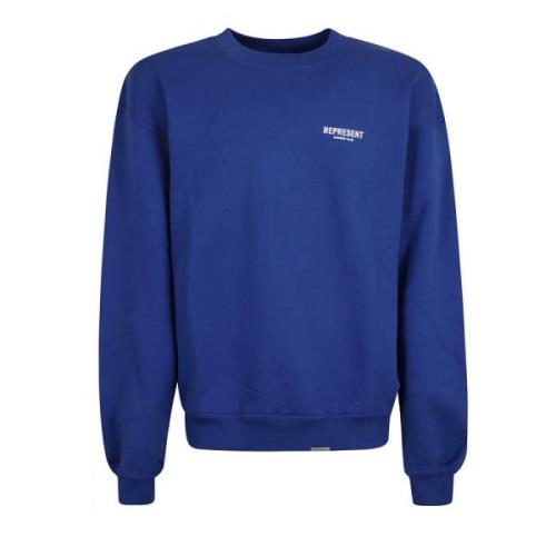 Koboltblå Sweatshirt Logo Print Crew Neck