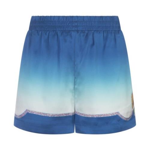 Blå Silke Gradient Skjell Shorts