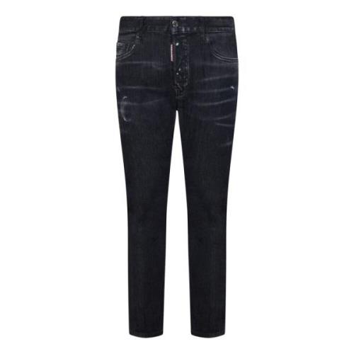 Sort Slim-Fit Brukt-Vask Denim Jeans