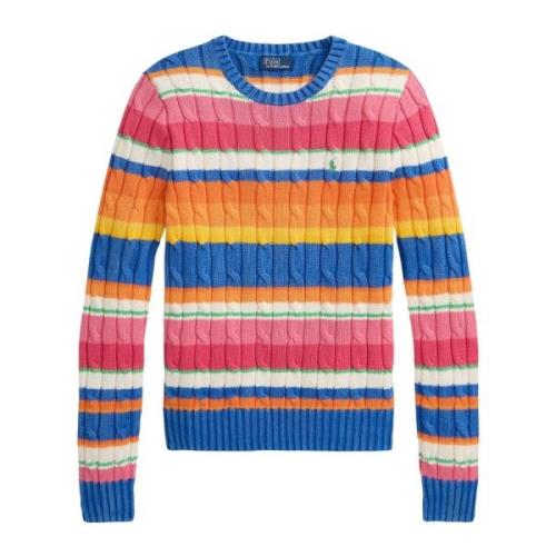 Fargerik Stripe Kabel Crewneck Genser