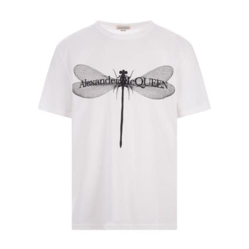 Dragonfly Print Crew-neck T-shirt Hvit