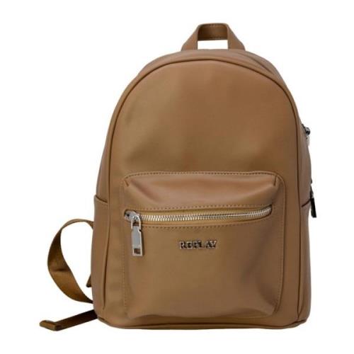 Beige Plain Ryggsekk Bag med Glidelåslommer