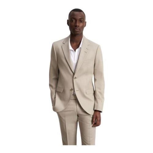 Beige Ull Stretch Slim Fit Kjole Jakke