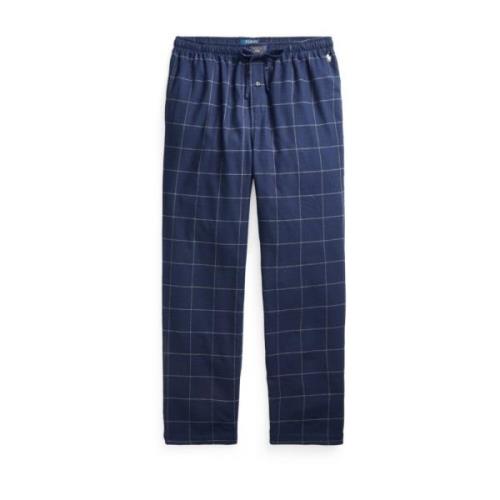 Blå Bomull Flanell Pyjamasbukse