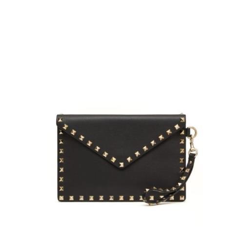 Svart Lær Studded Pouch Veske