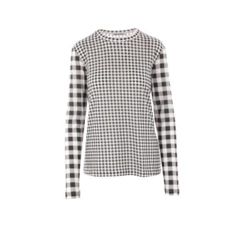 Gingham Print Bomull T-skjorte